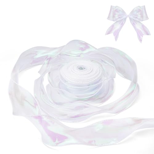 Iridescent White Sheer Chiffon Ribbon 2.4 Wide x 40 Yards Perfect for Christmas Gift Wrapping Floral Bouquets Wedding Decor & DIY Crafts