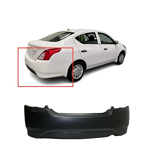 FitParts Compatible With Rear Bumper Cover 2015 2016 2017 2018 2019 Nissan Versa S SV Sense Drive GO Sedan 15 16 17 18 19. New, Primed and Ready for Paint. W/o Parking Aid Sensor Holes.