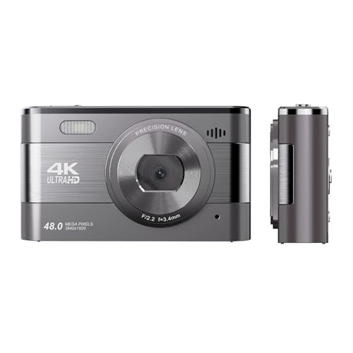ASHATA デジタルカメラ、4K 48MP 18xズーム3 "ビデオビデオ写真用のコンパクトポータブルカメラ、ウェブカメラモードのスローモーションタイムラプスフェイス認識 (シルバーグレー)