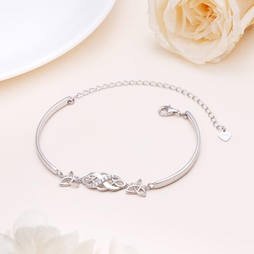 Two Tone Irish Celtic Knot Bracelet 925 Sterling Silver Infinity Love Good Luck Irish Cuff Bangle Bracelet Birthday Graduation Gifts Jewelry for Women2