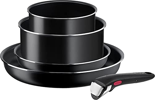 Tefal Ingenio Easy On - Juego de 2 Sartenes 22/28 cm + 2 Cazos 16/20 cm + Mango extraíble, No apto inducción, antiadherentes, revestimiento titanio, apto lavavajillas y horno