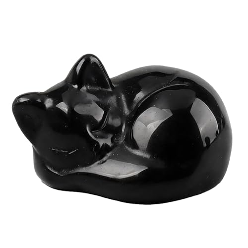 Image of FJDRSIG Black Obsidian Crystal Cat, Sleeping Black Cat Ornament, Healing Sleeping Cats Crystal Figurine Ornament,for Cats Lovers & Women, Home Office Desk Decor, Small Lucky Kitten Decoration