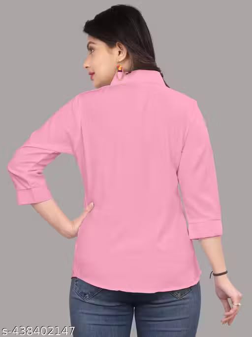 Image of Women's Cotton Blend Solid Shirt - Stylish Collar Neck-Purple-G1 P7