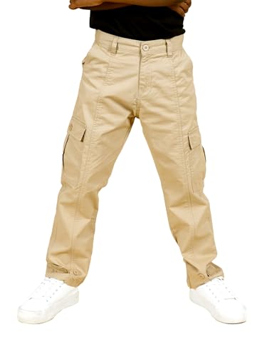 Image of Boys Cotton Full Length Front Cut Sew Cargo Pant with Bottom Tab