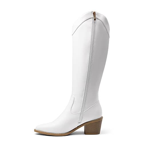 DREAM PAIRS Womens Cowboy Boots, Western Cowgirl Pull On Zipper Chunky Heel Pointed Toe Knee High Boots4