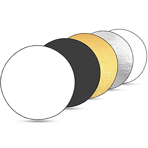 Daboza 24 Pulgadas/60 cm Reflector Fotografía 5 en 1, Reflectores Plegables y Portátiles para Fotografía, Reflector de Luz Multidisco con Bolsa Redonda...
