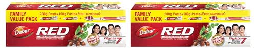 Image of DABUR Red Toothpaste - 300G Family Pack With Toothbrush | World's No.1 Ayurvedic Paste | Fluoride Free| Helps In Bad Breath Treatment, Cavity Protection, Plaque Removal |13 Potent Ayurvedic Herbs