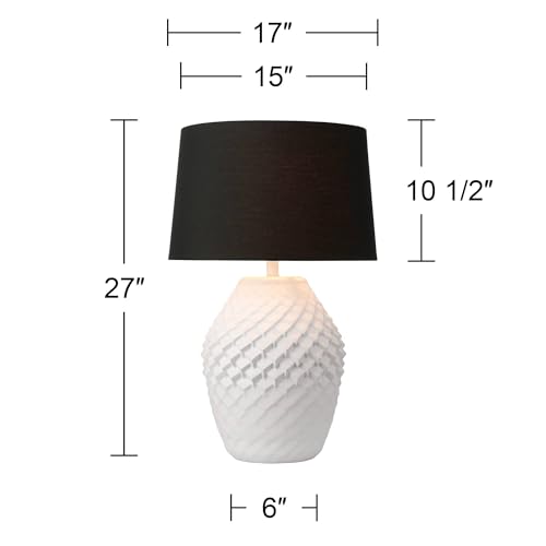 Lámpara de mesa 27" moderna con patrón geométrico blanco miniatura 4