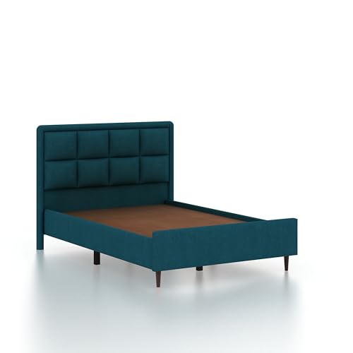 Image of Ganpati Arts Solid Sheesham Wood Louis Upholstered Single Size Bed Without Storage | Modern Design Wooden Single Bed Cot Palang Furniture for Bedroom, Guest Room, Hotels and Home (Teal, 4 Ft)