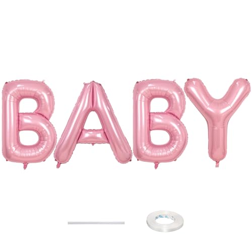 40 Inch Pastel BABY Balloon for Girls Baby Shower Large Light Pink Foil Balloons Letters Pearl Pink Mylar Alphabet Balloon Banner Sign for Gender Reveal Backdrop Party Decorations