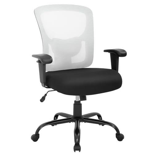 Image of BestOffice Big and Tall Office Chair 400lbs Desk Chair Mesh Computer Chair with Lumbar Support Wide Seat Adjust Arms Rolling Swivel High Back Task Executive Ergonomic Chair for Home Office, White