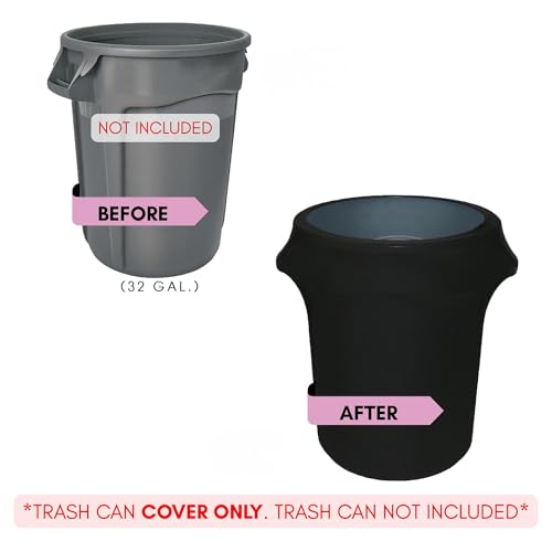Image of YOUR CHAIR COVERS - 32 Gallon Stretch Spandex Fitted Trash Can /Waste Container Cover - Black (Cover ONLY, Trash CAN NOT Included) (Pack of 2)