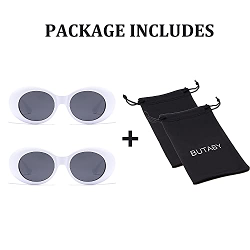 BUTABY Retro Oval Sunglasses Clout Goggles Kurt Cobain Vintage Mod Thick Frame Round Lens Unisex UV400 Protection 5