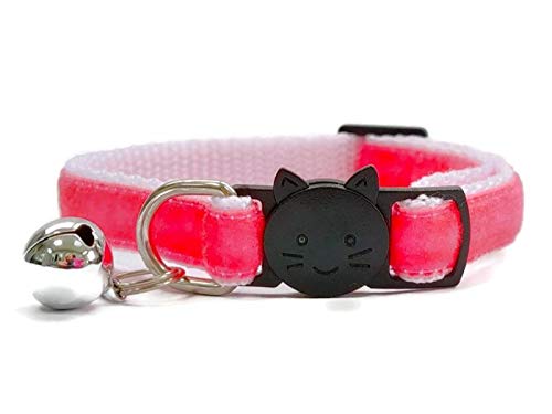 Velvet Cat Collars with Bell, Fuchsia Pink Velvet, Cat Collar (14cm - 24cm)