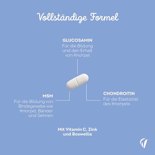 Glucosamin Chondroitin MSM – 180 Tabletten - Mit Vitamin C, Zinc, Boswellia - Für Knochen, Knorpel, Kollagenbildung - Gelenkkapseln - Laborgeprüft, Ohne Zusatzstoffe - Vitavea
