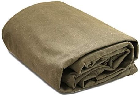 WHITEDUCK Canvas Tarp 18 oz. Heavy Duty Waterproof UV Resistant, Rustproof Grommets, Industrial & Commercial Use Cloth Tarps (Cut Size: 6x8, Finished Size: 5'6"x7'6", Olive Drab)