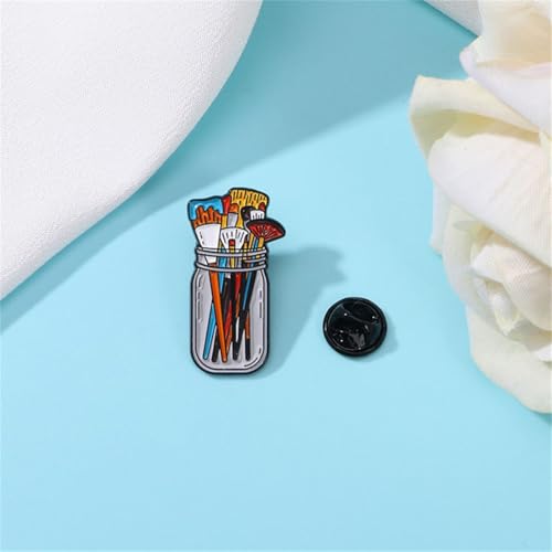 Image of Cute Brush Pen Brooch Pin for Women Unisex Enamel Cup Brooches Spur Lapel Pins Suit Collar Dress Accessories Scarf Decoration Jewelry for Student Artist