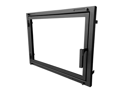 Puerta de horno de chimenea con vidrio para hornos de pizza y acero para calderas. Apertura: izquierda | Tirador a la derecha. Ventana grande. Model X6 (80x50cm)