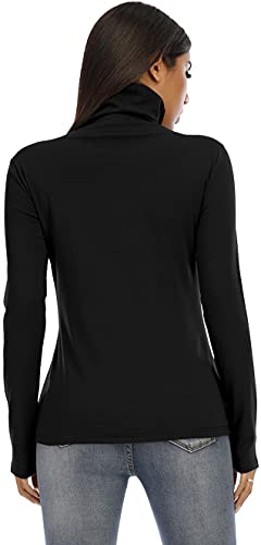 Image of RightPerson Women's Basic Long Sleeve Turtleneck T-Shirt Solid Slim Soft Cotton Tops