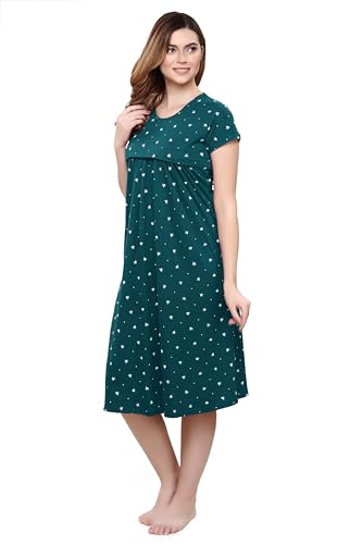 Image of TIGYWIGY Women's Cotton Printed Knee Length Maternity /Feeding /Nursing Nighty