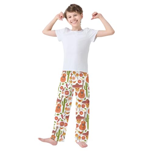 ZZXXB Day of The Dead Maraca Boys Long Pants Soft Trousers Elastic Waist Kids Lounge Bottoms with Pockets S-XL2