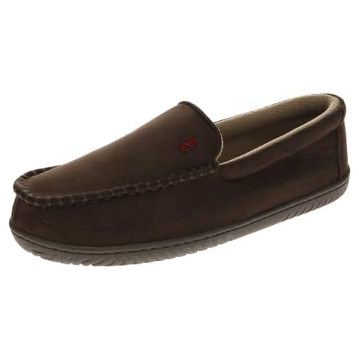 IZOD Men's Classic Two-Tone Moccasin Slipper, Winter Warm Slippers with Memory Foam, Size 9-10, Solid Brown