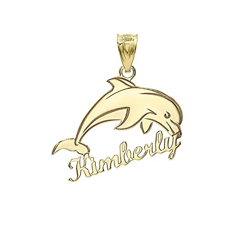 Certified 10k Yellow Gold Engravable Personalized Jumping Dolphin Pendant with Your Name