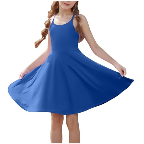 Tennis Dress for Girls Sleeveless Slip Backless Kid Romper Summer Sport Golf Dress Unitard with Shorts Pockets Crewneck