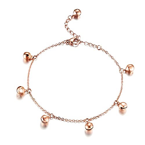 Elbluvf Stainless Steel Gold Rose Gold Plated Bells Chain Beach Anklets Foot Jewelry Adjustable For Women Girls (Rosegold) #TOP17