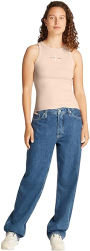 Calvin Klein Damen Tank Top Monologo Rib Skinny Fit, Beige (Brazilian Sand), XXS – Ansicht 4