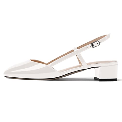 WAYDERNS Women's Patent Square Toe Ankle Strap Slingback Buckle Chunky Low Heel Pumps Business Dress Shoes 1.5 Inch2