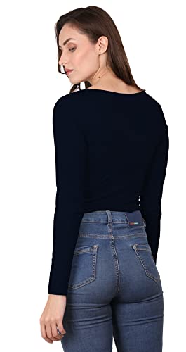 Image of A1059 Women's Cotton Scoop Neck Full Sleeve Crop Tops Black Readymade Saree Blouse for Women