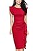 Miusol Women's Retro Ruffles Cap Sleeve Slim Business Pencil Cocktail Dress (Large, Red)