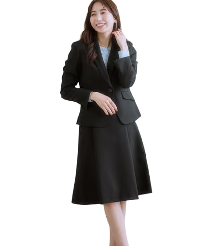 [ニッセン] スカートスーツ レディーススーツ タックフレアスカートスーツ（テーラードジャケット＋ポケット付スカート）（定番スーツ） 黒 3L