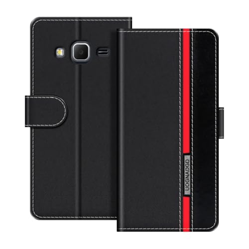 UOGNADGD Étui en Cuir Compatible avec Samsung Galaxy Core Prime Coque Portefeuille avec Fermeture magnétique Support intégré et emplacements Cartes (Noir)