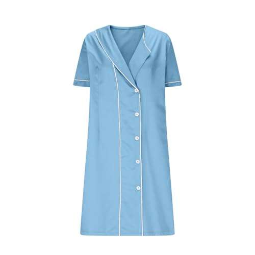 Nurses Scrubs Dress Uniforms Women V-Neck Short Sleeve Button Down Shirt Dress Nursing Mini Dresses with Pockets3