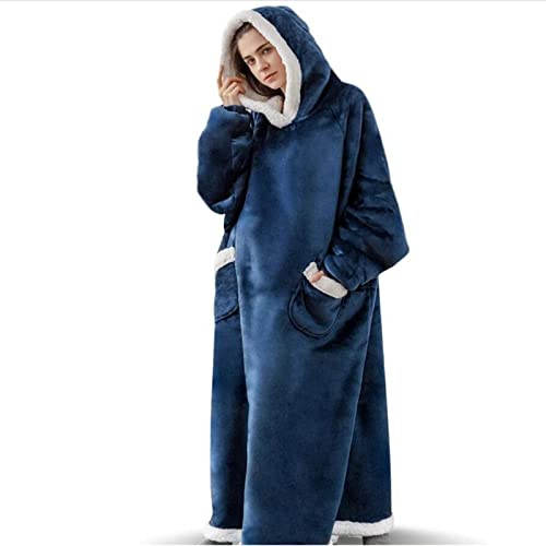 MGHN Tragbarer Decken-Hoodie, Weihnachts-Hoodie, Winter, warme, Lange, lässige Kleidung, große rote Decke mit Elchdruck (Color : Dark Blue, Size : 150) Cover