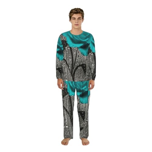 Pyjama homme imprimé floral rose gris sarcelle et tissu doux