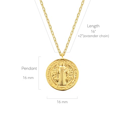 MUSTHAVE ST. Benedict Coin 18K Gold Plated Necklace With Message Card, Yellow and White Color, Anchor Chain, Best Gift Necklace, Size 16 inch + 2 inch Extender, Pendant2