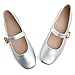 TN TANGNEST Women's Mary Jane Flats Fashion Round Toe Ballet Flats Comfortable Ankle Strap Flats Silver 40(7.5)
