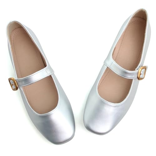 Image of TN TANGNEST Women's Mary Jane Flats Bow Ballet Shoes | Round Toe Flats with Buckle Strap Dressy Comfortable Faux Suede Flats