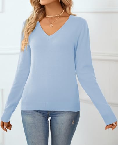 Image of QUALFORT Women's 100% Cotton Sweater, Basic Lightweight Long Sleeve Pullover