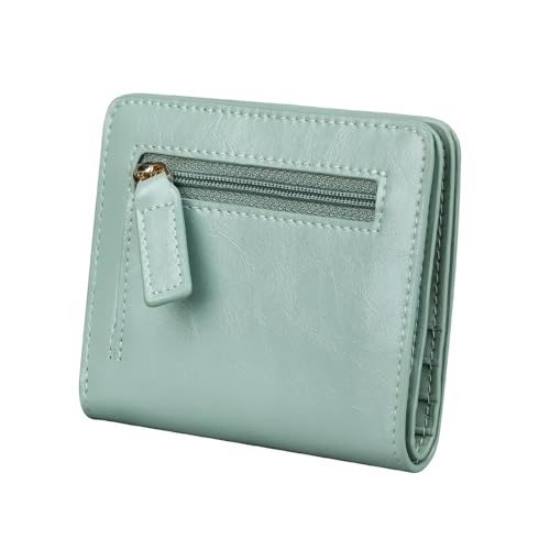 Image of Itslife Women's Rfid Blocking Small Compact Bifold Leather Pocket Wallet Ladies Mini Purse with id Window (Waxed Light Green)