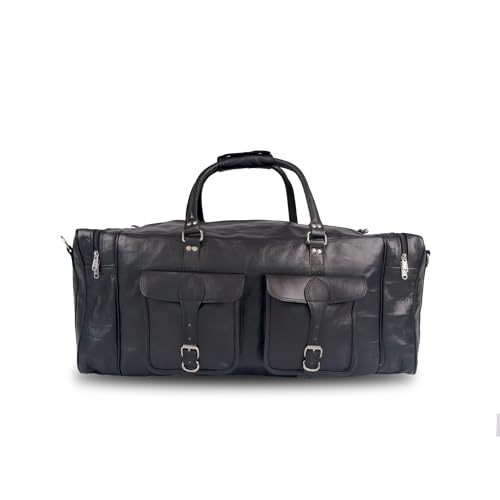 Vintage Goat Leather Duffle Bag, Brown, 28x12x12 Inches, Shoulder Strap, Top Handle, Travel Duffel with Interior Pockets (28 Inch)