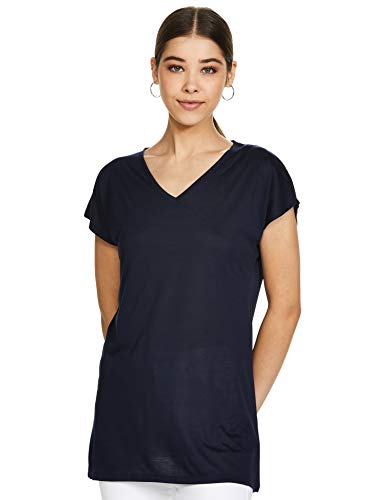 Image of Marks & Spencer Womens Solid Polyester Blend V-Neck Relaxed Fit T Shirt