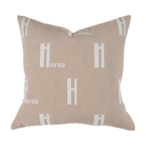 Croker Horse 20x20 Inches Throw Pillow Cushion Cover - Beige H Letter Embroidery Modern Fashion Style Couch Sofa Pillow Cover for Living Room Bedroom