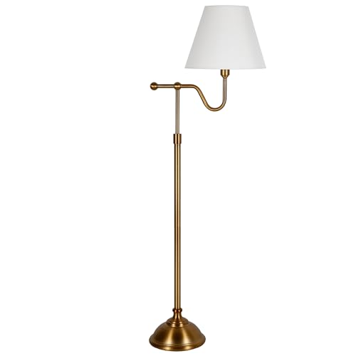 Image of Wellesley 63" Tall Floor Lamp with Fabric Shade in Brass/White