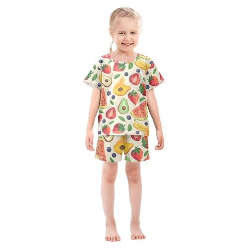 ALAZA Watermelon Strawberry Blueberry Pajamas Short Sleeve 2 Piece Sleepwear Top and Bottom Pajama Set Unisex3