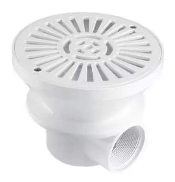 Suinga Sumidero Redondo Blanco para Piscina 18,2 cm, Conexión 2'' – Completo con Cuerpo, Rejilla y Tornillos de Fijación