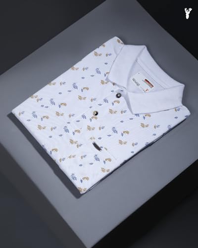 Image of PRORIDERS Half Sleeve Cotton Blend Regular Fit Men's Polo with Snap Button and Floral Print for Casual wear T-Shirt